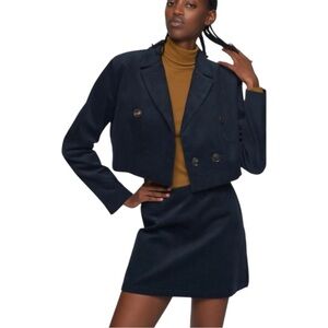 KOTN Corduroy Double Breasted Jacket Cropped Blazer Navy Women’s Medium Canadian